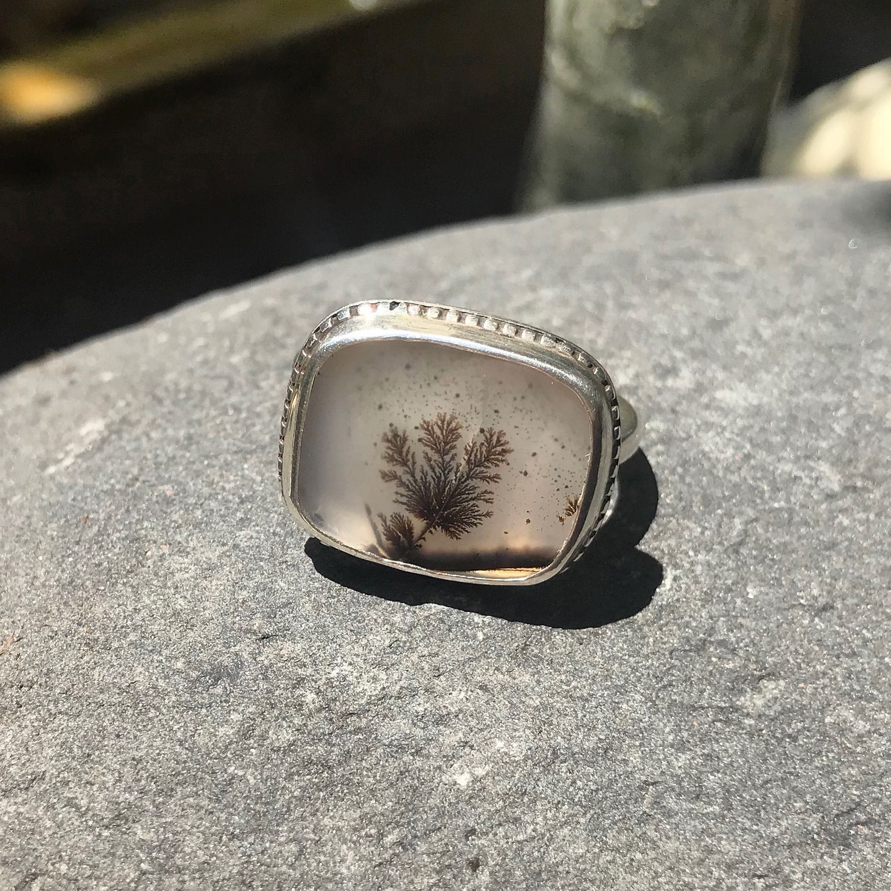 silver ring with dendritic agate